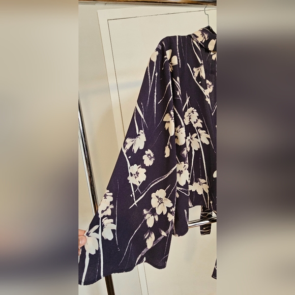 Zara Basic Dark Navy/Ivory Floral Print Kimono Style Jacket - Picture 5 of 8